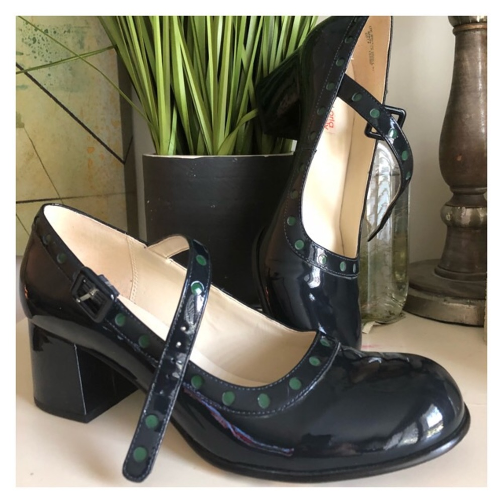 Clark’s Orla Kiely patent leather Mary Jane shoe.